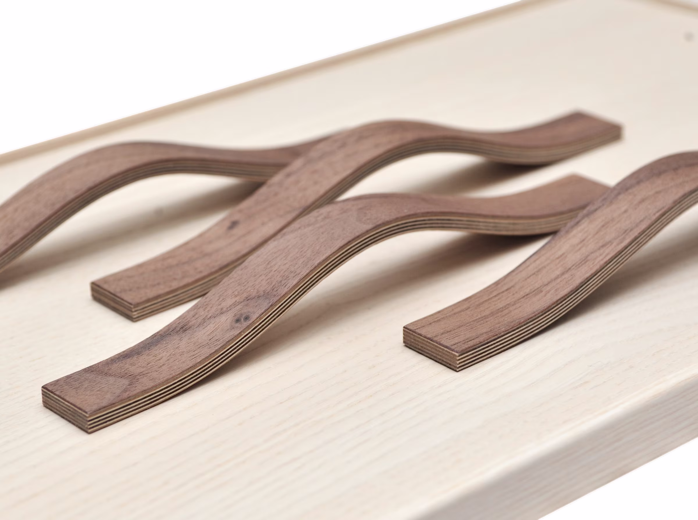 Modern, Stylish, Wooden Furniture Drawer Pulls. Length 195mm. Natural Walnut Finish. Highly Decorative, Simplistic Handles