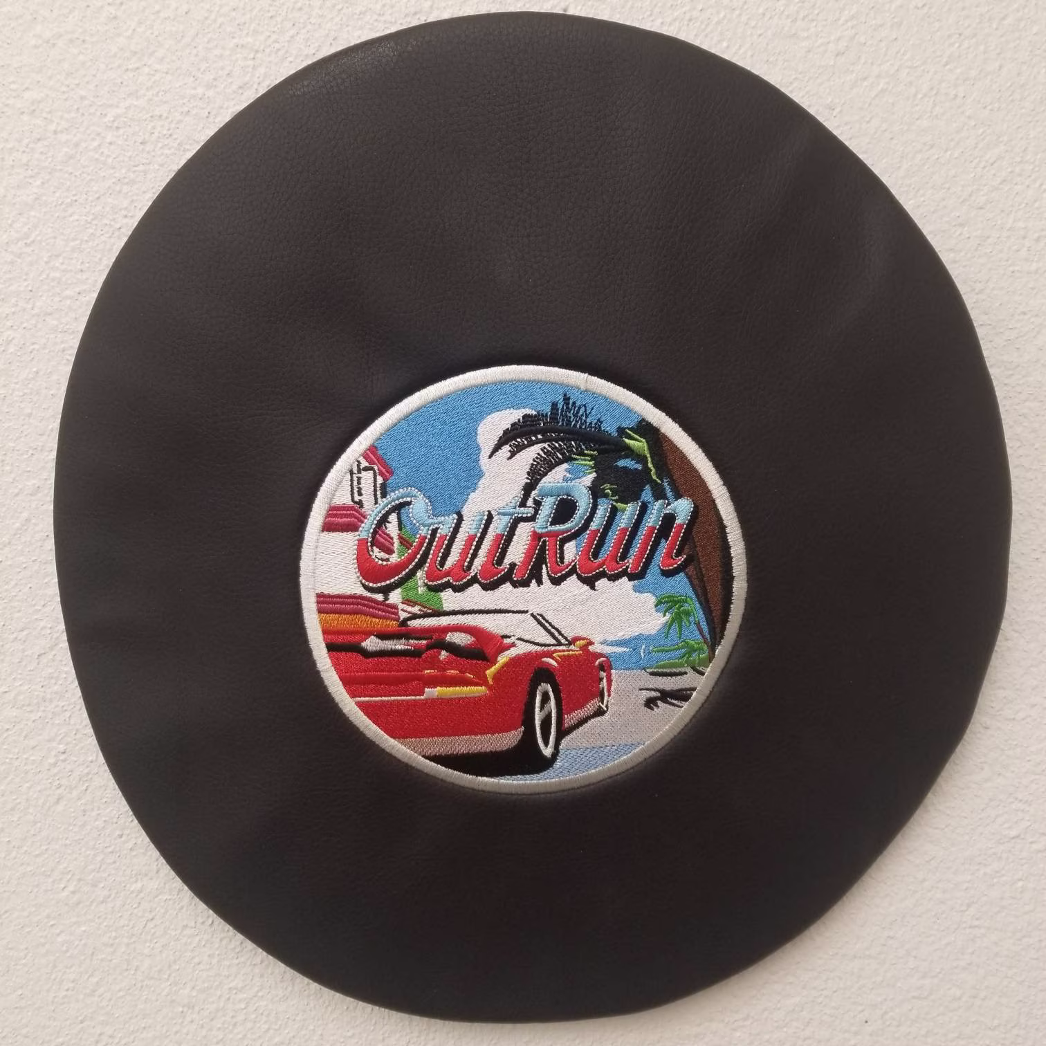 Arcade Bar Stool Cover Black Leather Slip On Custom Embroidery Outrun Cover Only