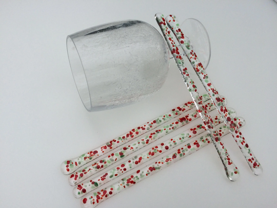Red & Green Speckled Drinks Stirrers, Red Swizzle Sticks