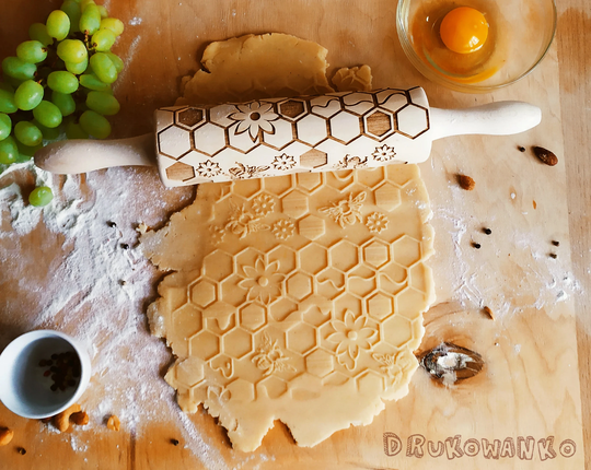 Bee Honey Bees Apis Rolling Pin Embossed, Cookies, Cookie, Roller, Laser Engraved, Gift, Christmas, Fondant, Dought, Biscuit, Pastry