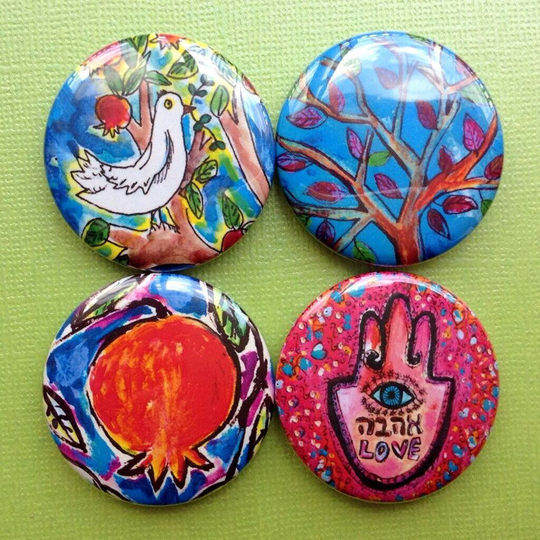 Love & Peace Magnets, Fridge Art, Jewish Symbols, Gifts, Hamsa, Judaica, Ahavah Gift, Dove, Hebrew