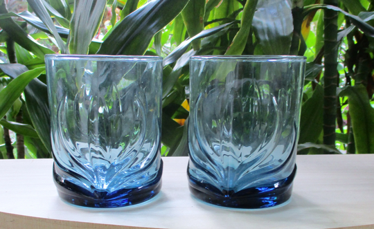 Vintage 2 Blue Glass Tumbler, 14 0Z Whisky Glasses, Water, Juice Glasses, Beverages Glasses/4.25