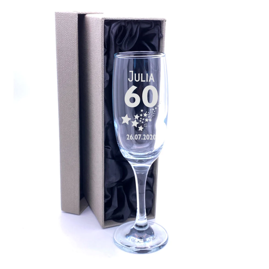 60Th Birthday Gift - Personalised Champagne Flute With Box