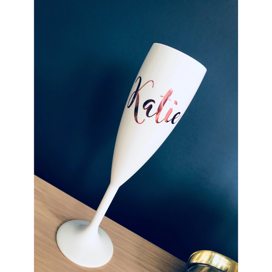 Personalised Bridesmaid Glasses, White Glasses For Bridal Party, Wedding Gift, Champagne Flutes Bride, Bride & Groom