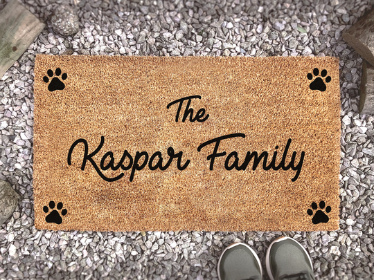 Personalised Family Name Paw Doormat - Dog Footprint Mat Animal Lover Gift Custom Coir Door