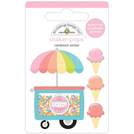 Gel-Lot-O' Flavors Shaker-Pops Cardstock Sticker, Doodlebug Design, Gelato Cart, Summer Vacation Scrapbooking Cardmaking Supplies