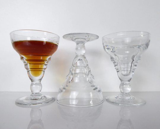 Set Of Small Wine Or Aperitif Glasses - Antique French Art Deco Three Stemmed Spirits