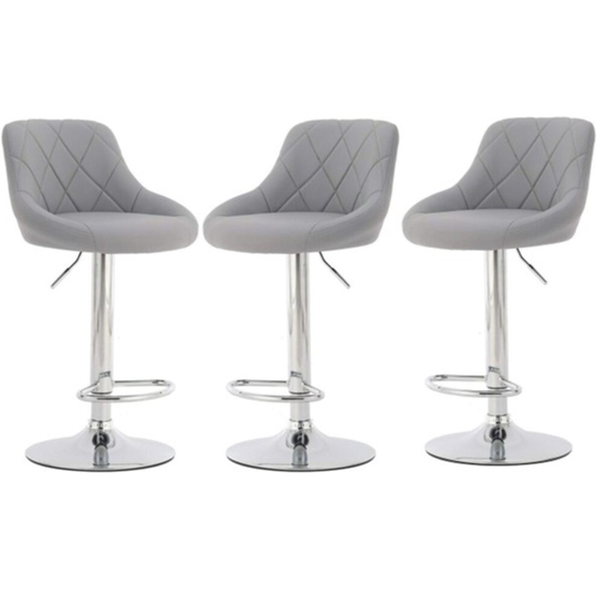 Set of 3 Grey Milan Bar Stools, swivel height adjustable bar stools