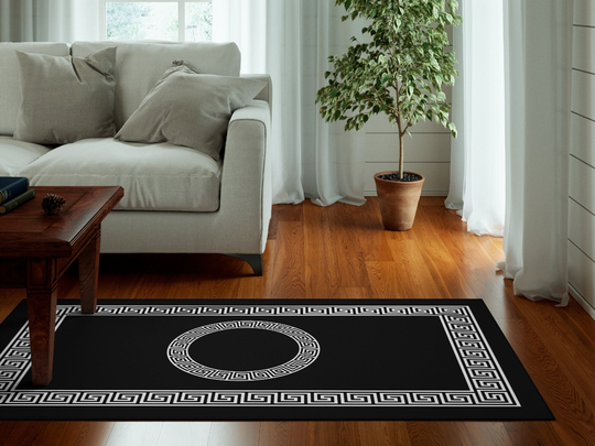 Greek Key Rug, Black & White Rug With Meander, Classic Dornier Area For Living Room, Bedroom Rugs