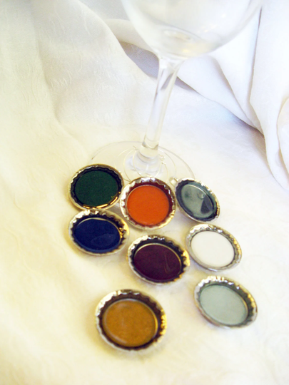 Metallic Paper Bottle Cap Wine Charm - Set Of 8