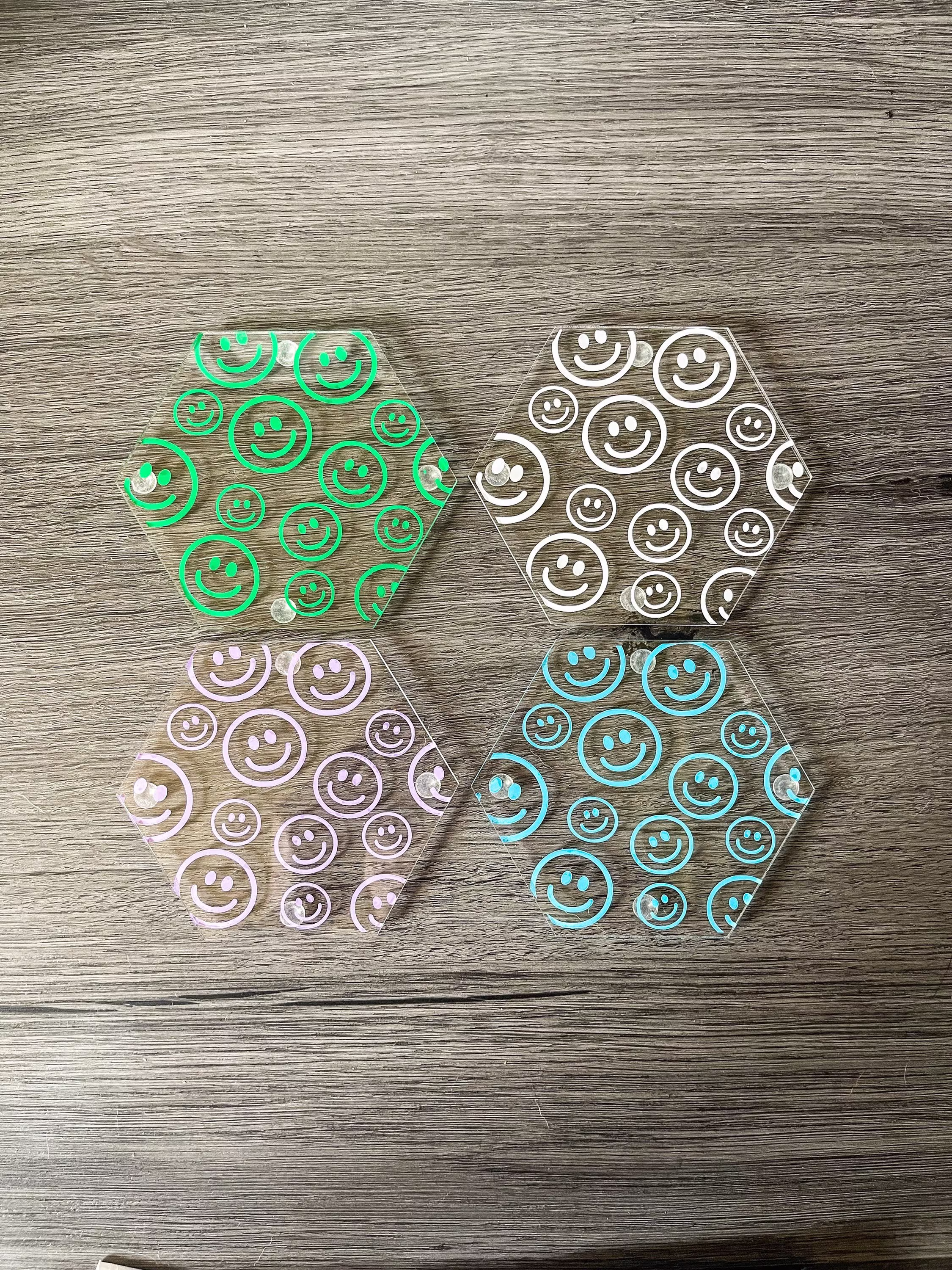 Smiley Face Coaster Set | Barware Accessories Wine Lover Gift Beer Acrylic Coaster Happy Decor Stocking Stuffer