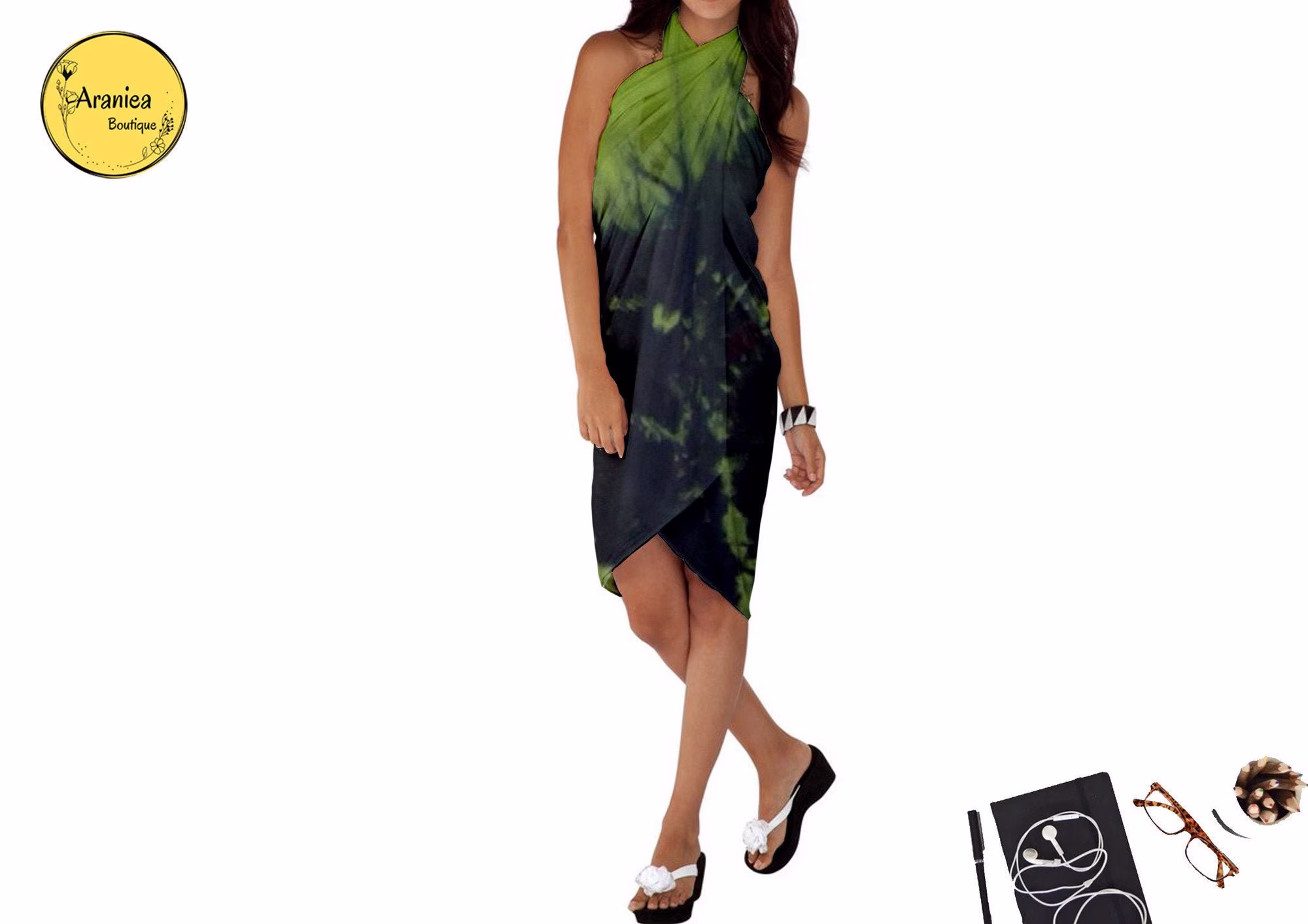 Hand Dyed Batik Sarong | Light Weight Pareo Beach Coverup Green Scarf Soft Fabric For Women Fashion