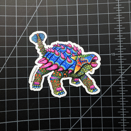 Trippy Dinosaur Sticker | Psychedelic Ankylosaurus Water Bottle Laptop Decal