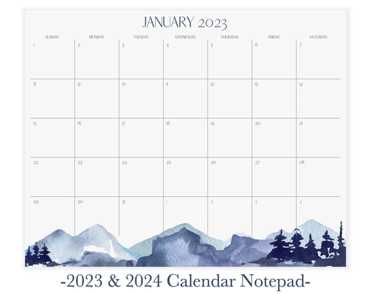 Watercolor Mountain Calendar Notepad | 8x10 2023 Magnetic For Fridge Wall Desk Family