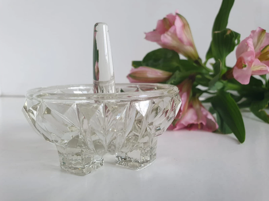 Vintage Art Deco Clear Glass Footed Ring Tree