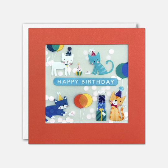 Cats & Balloons Birthday Card With Paper Confetti - Shakies By James Ellis