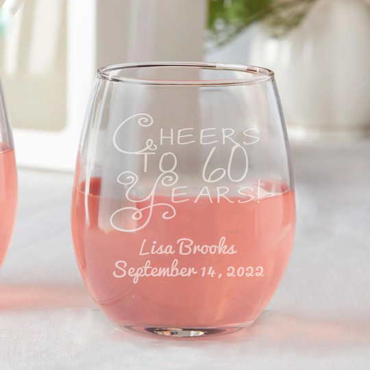 Set Of 12 Personalized Etched Party Favors Stemless Wine Glasses 40Th, 50Th 60Th 70Th Birthday 25Th Anniversary