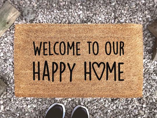 Welcome To Our Happy Home - Cute Heart Doormat Housewarming Gift Mat