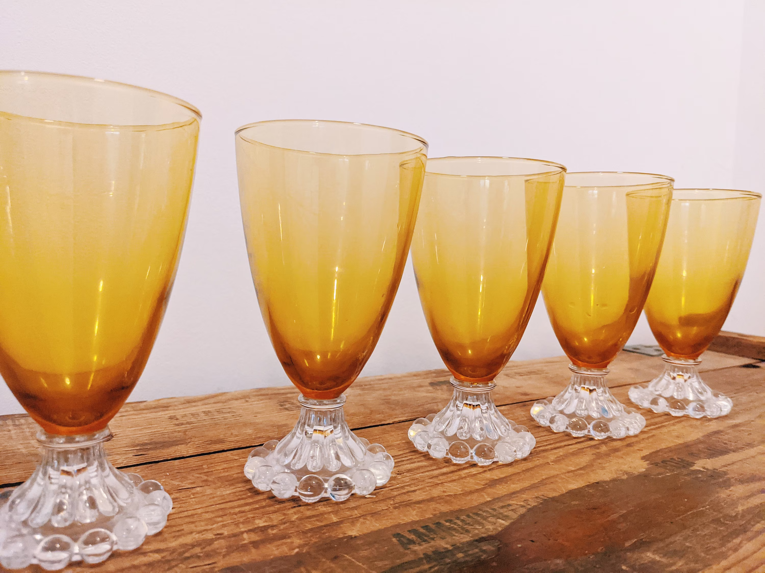 Set Of 5 Amber Goblets