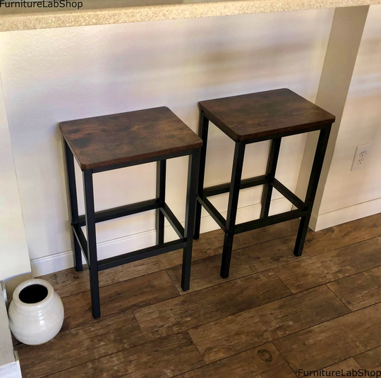 Industrial Bar Stool Set Rustic Breakfast Tall Kitchen High Seat Brown Black Metal Dining Coffee Furniture