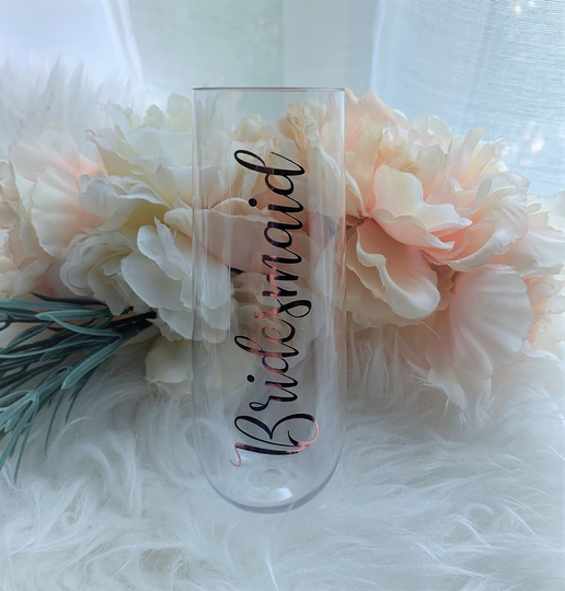 Plastic Stemless Flute Champagne Shatterproof - Bridesmaid Gift Personalized Name Toasting Mimosa