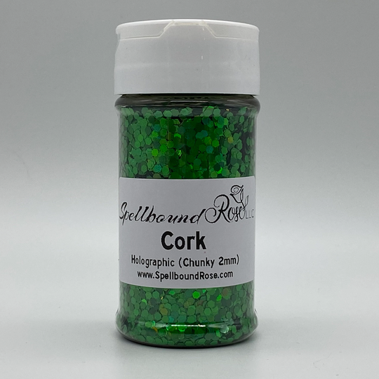 Dark Green Holographic Chunky Glitter 2mm Hex, Polyester Glitter, Solvent Resistant, "Cork