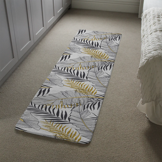 Lavergne Leaves Designer Shaggy White/Black Rug