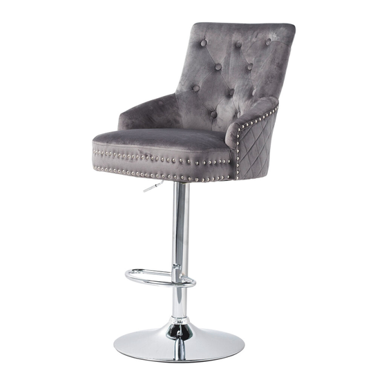 Swivel Bar Stool Adjustable Gray Velvet Chair with Backrest for Home