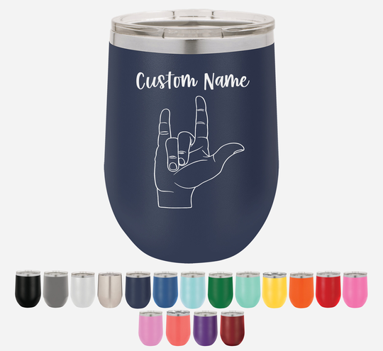 I Love You Sign With Custom Name, Personalized Asl Language Laser Engraved Tumbler Gift, Stainless Steel Insulated Wine Coffee Cup, Lid