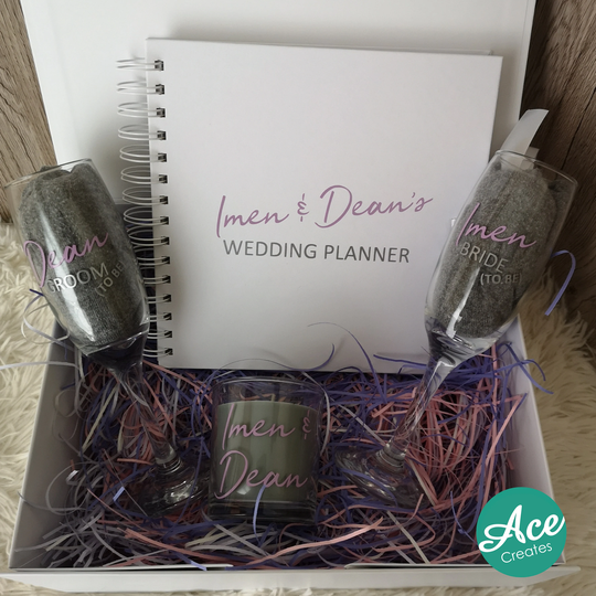 Grey & Lilac Engagement Gift, Wedding Planner, Husband & Wife To Be, Champagne, Candle, Gift Set, Engagement Present