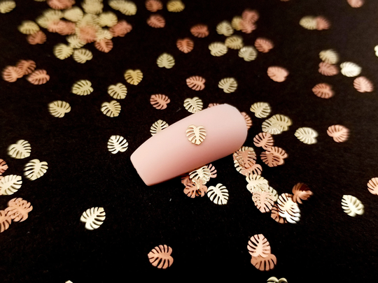 4mm Gold Toned Metal Kawaii Palm Leaf Cabochons, Cute Nail Art Cabs, Card Resin Charms, Floral Shaker Embellishments