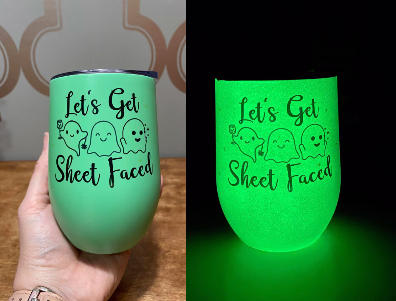 Halloween Glowing Personalized 15 Oz Insulated Steel Wine Tumblers With Closable Lids