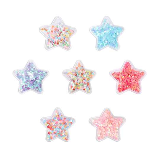 Star Shaped PVC Embellishments, Heart Filled Star Shakers, Hair Bow Decorations, 50mm Stars, Cute 4Pcs