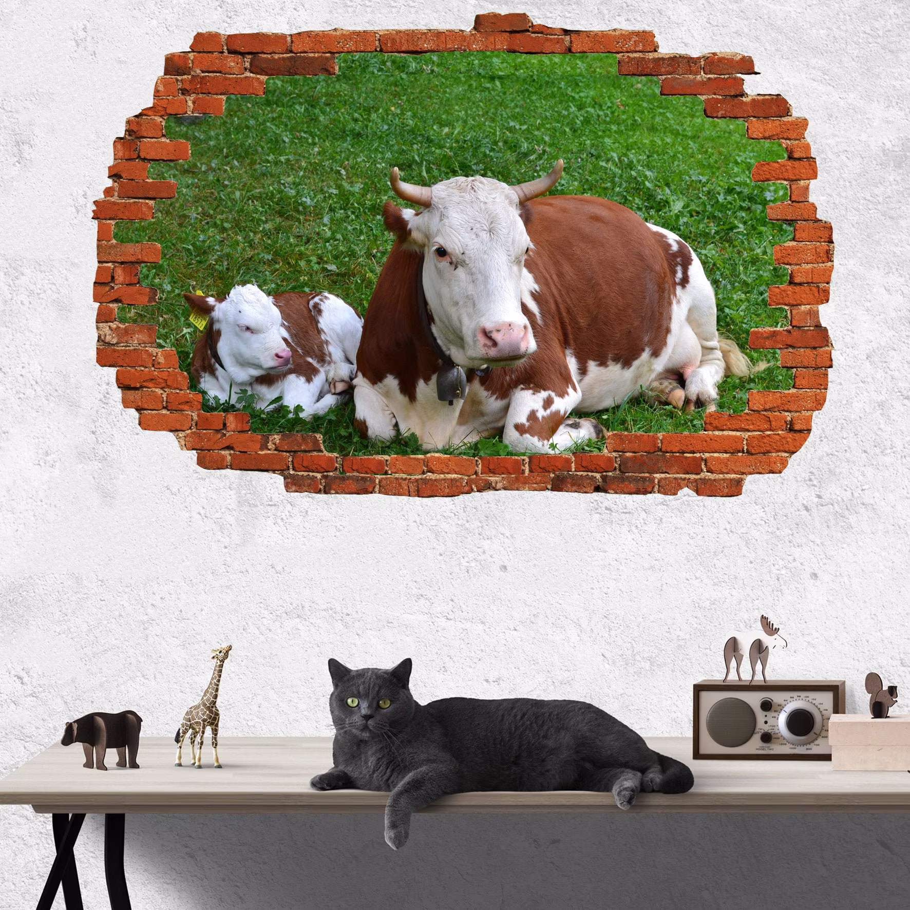 Grassland Farm Animals Cow & Calf Wall Sticker Art Poster Mural Transfer Decal Print Kids Living Room Home Nursery Office Decor Id282