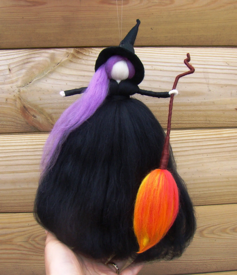 Goth Witch, Kitchen Witch Doll, Pagan Hedge Black Halloween Best Witches Doll Purple Haired UK