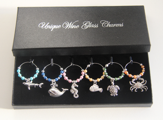 Sea Lover/Ocean Wine Glass Charms Set Of 6 - Gift, Stocking Filler