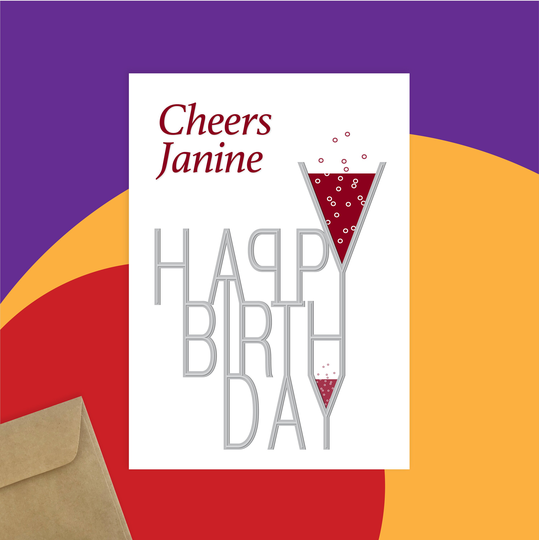 Cheers Birthday Card For Him Or Her, Personalised Card, Large Option, Dad Mom Mum Brother Sister Friend
