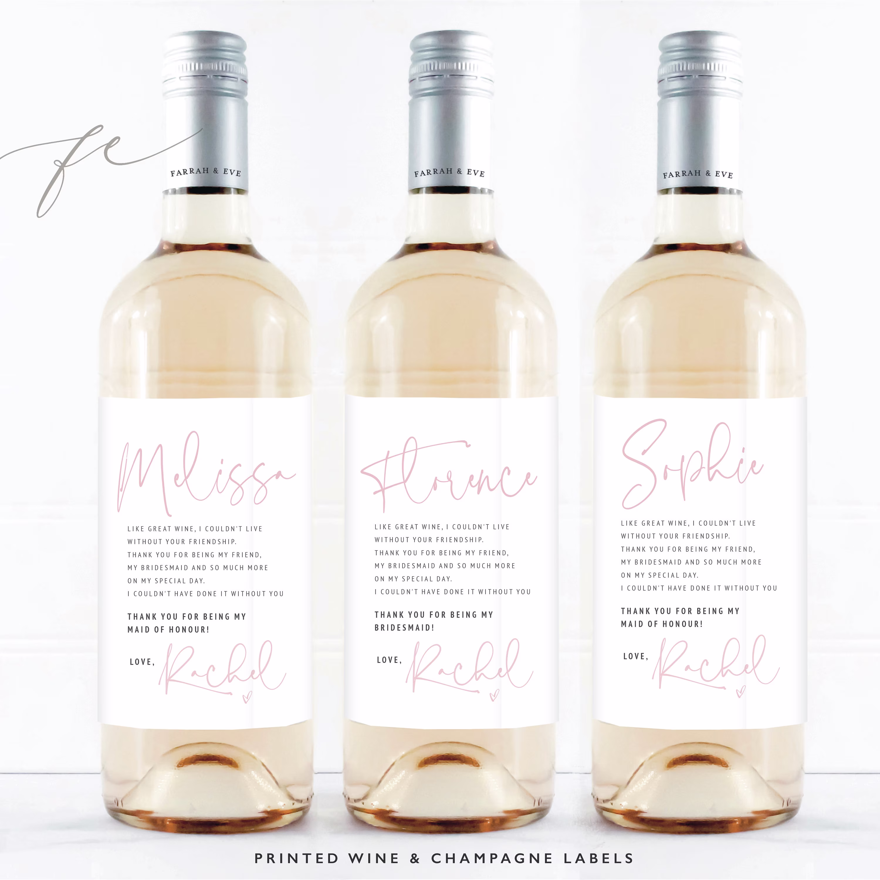 Bridesmaid Wine Labels | Thank You Bottle |Bridesmaid Gift Labels|Bridesmaid Proposal Custom Labels|Wine Label|Fewl04W