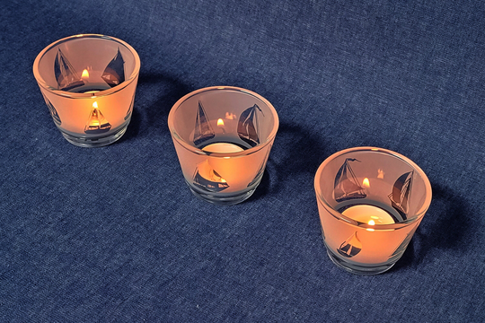 Sailing Engraved Glass Tea Light Holder Set