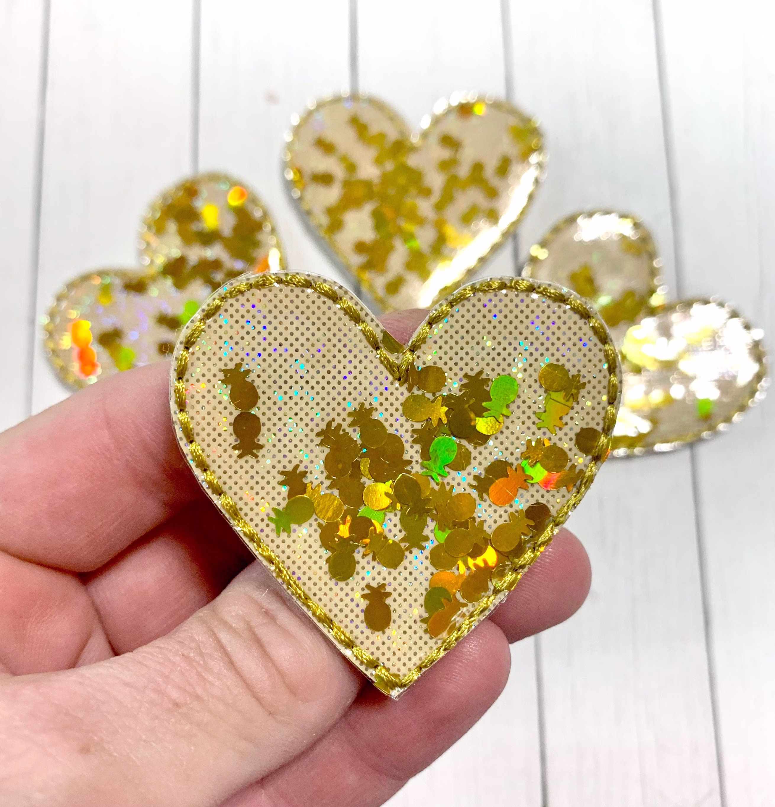 Pineapple Heart Feltie, Glitter Confetti Feltie Embellishment, Pineapples Summer Food