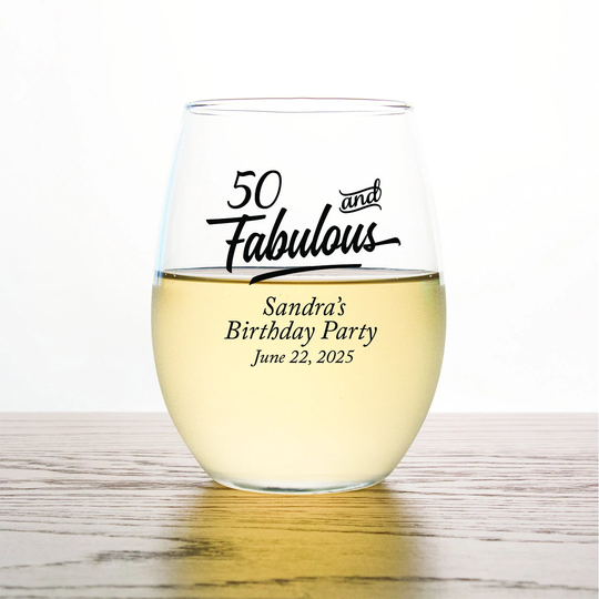 24Pcs - Birthday Years & Fabulous Personalized Stemless Wine Glass 9Oz Adult Theme Party Favors St9Oz-Edpp268A