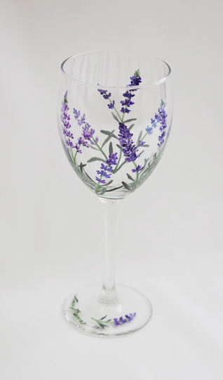 Lavender Hand Painted Wine Glass