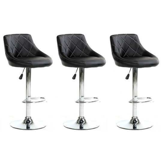 SET OF 3 BLACK MADRID GAS LIFT BAR STOOLS, BREAKFAST KITCHEN BAR ETC