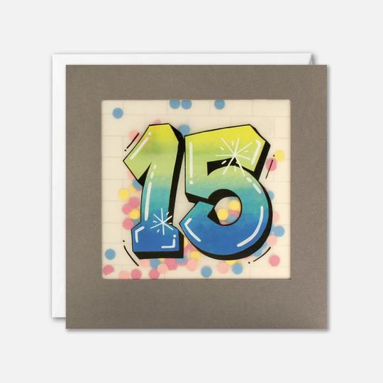 Age 15 Graffiti Birthday Card With Paper Confetti - Shakies By James Ellis