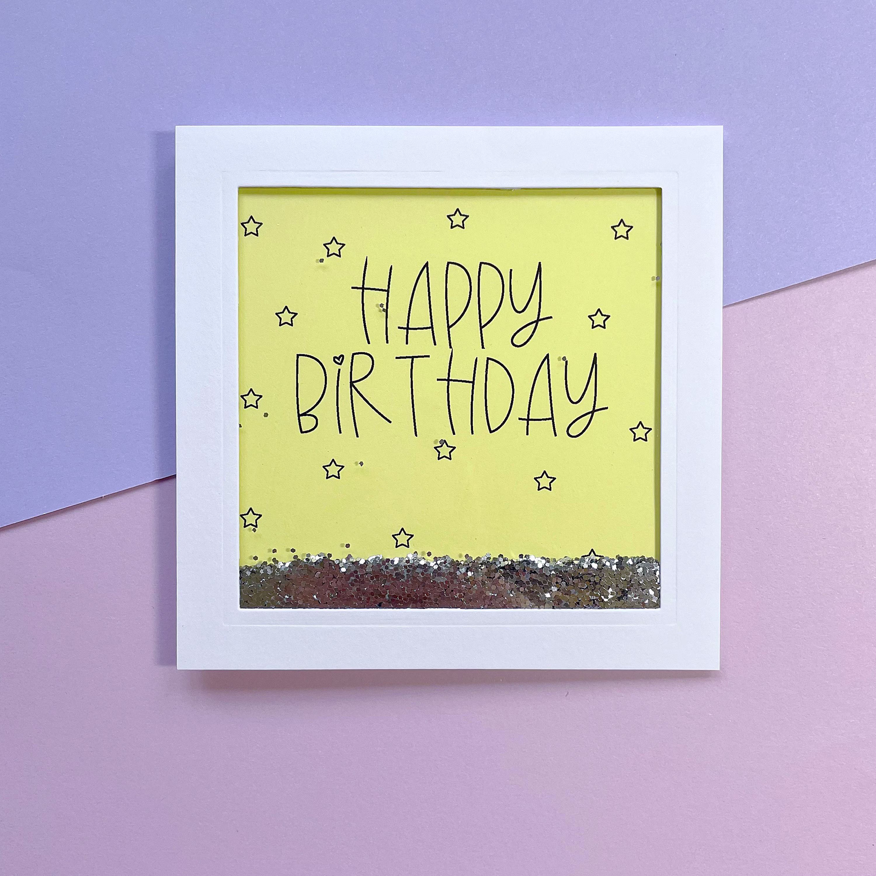 Glittery Yellow Birthday Shaker Card