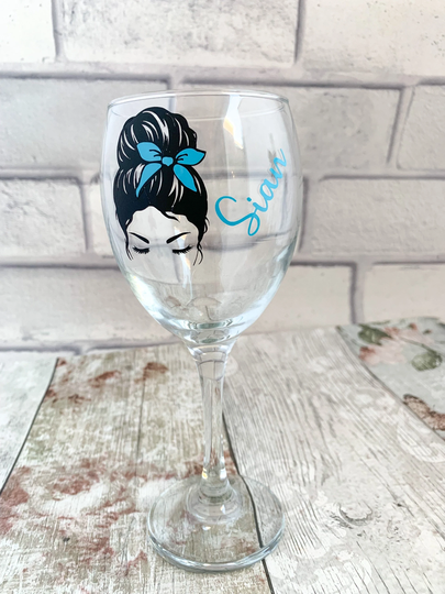 Personalised Wine Glass, Messy Bun Wine, Gift For Friends Women, Wine Glass With Name, Unusual Glasses, Her, Girlfriend