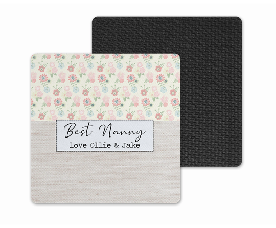 Personalised Coaster.. Wooden Drinks Vintage Floral Linen Effect....best Nanny Nan Mum Friend Sister Teacher Gran Auntie Etc