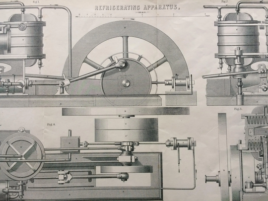 1880 Refrigerating Apparatus Large Original Antique Steel Engraving - Wall Decor Victorian Technology Diagram Refrigerator