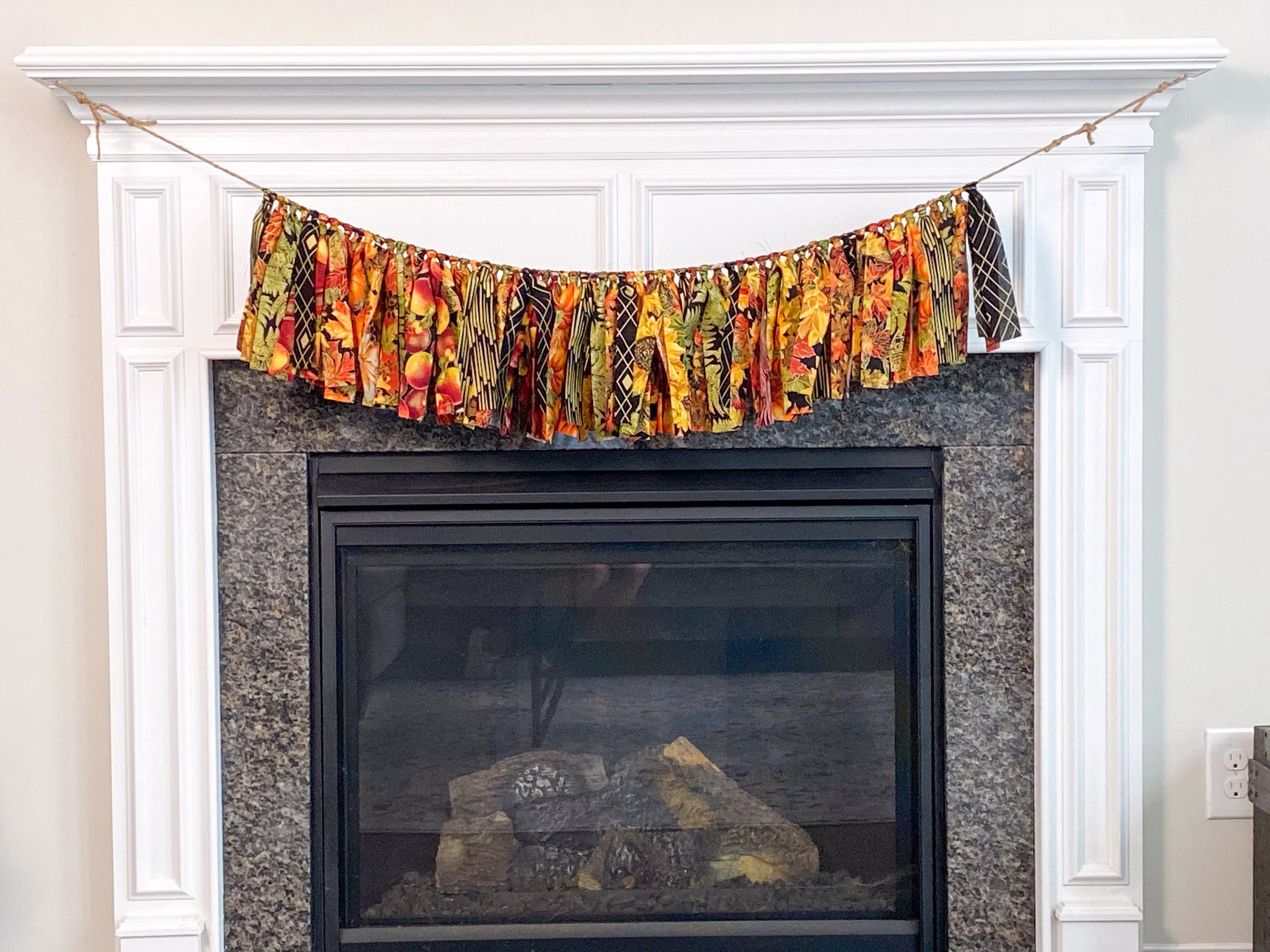 Fall Rag Garland, Autumn Fabric Banner, Mantel Decor, Photo Backdrop, Thanksgiving Tie Doorway Swag