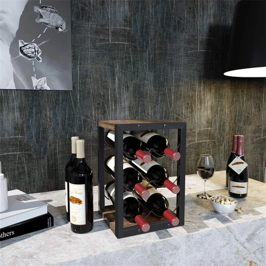 Hillock 6 Bottle Floor Wine Bottle Rack in Black/Brown